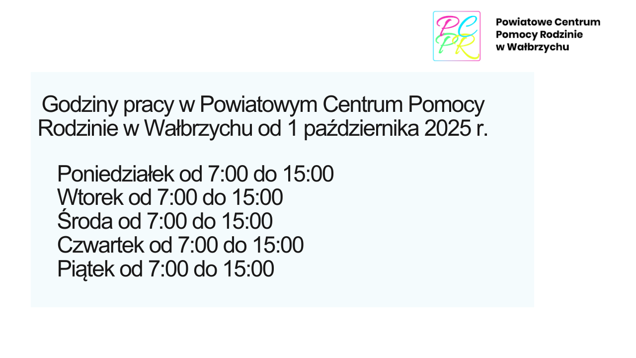 Zmiana godzin pracy w Powiatowym Centrum Pomocy Rodzinie w Wałbrzychu