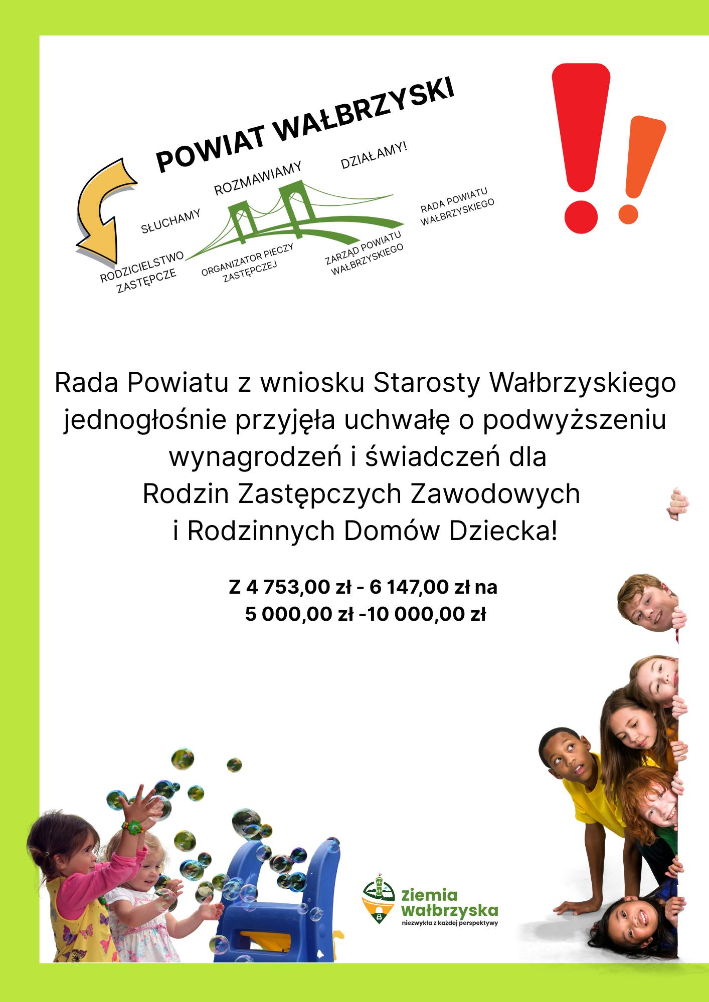Wzrost wynagrodzeń dla zawodowych rodzin zastępczych w Powiecie Wałbrzyskim