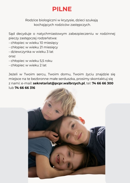 Pilnie poszukujemy miejsc w pieczy zastępczej dla dzieci